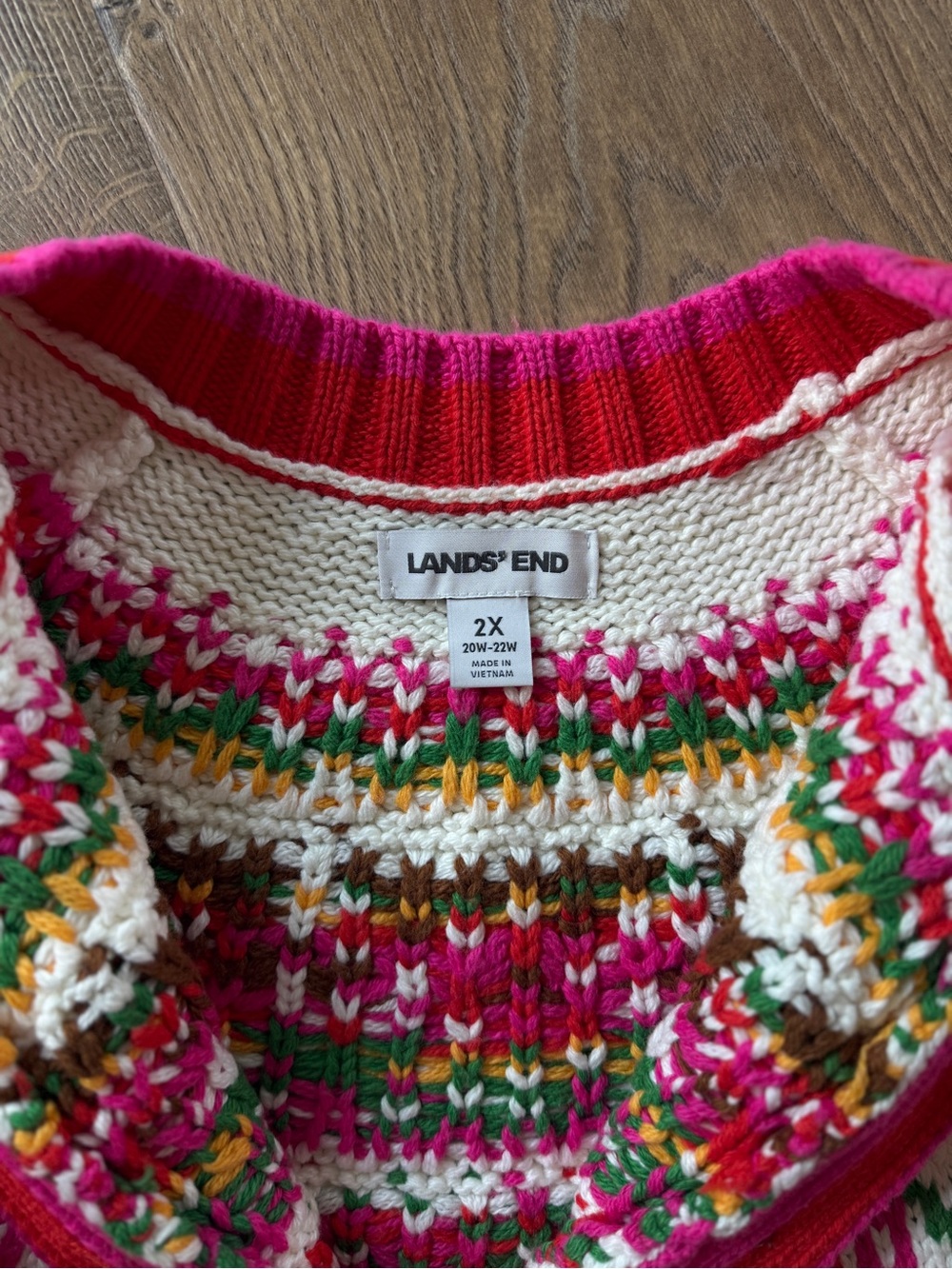 Lands' End Red Fair Isle Button-Up Cardigan - Picture 9 of 10
